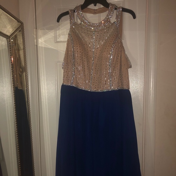 Beige and royal blue prom dress - Picture 5 of 8